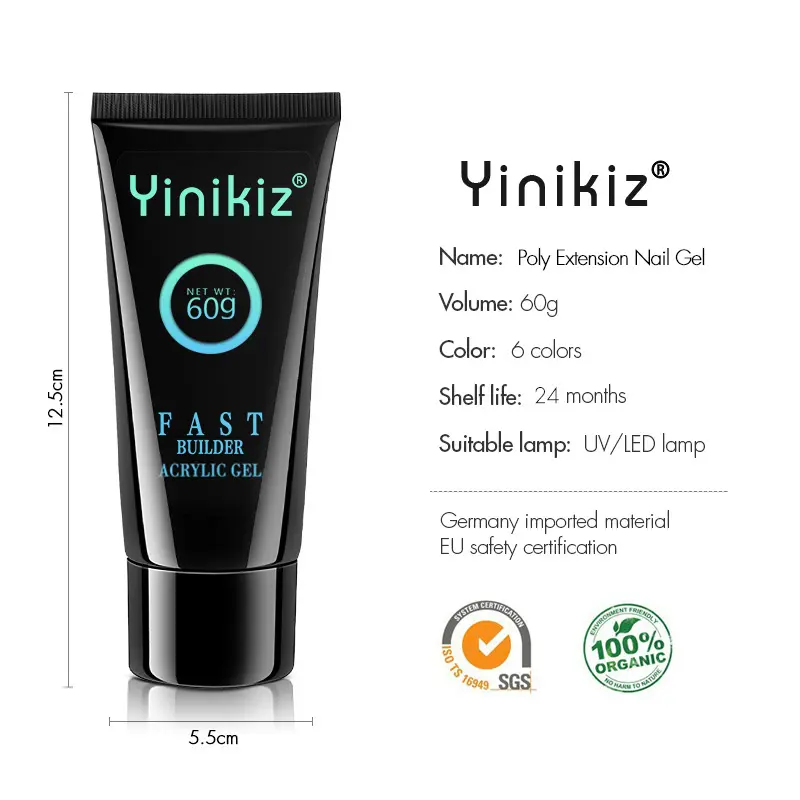 60g Poly Polish Gel Organic Soak off Uv Builder Poly Acrylic Gel Professional in Tubes for Nail Extension OEM